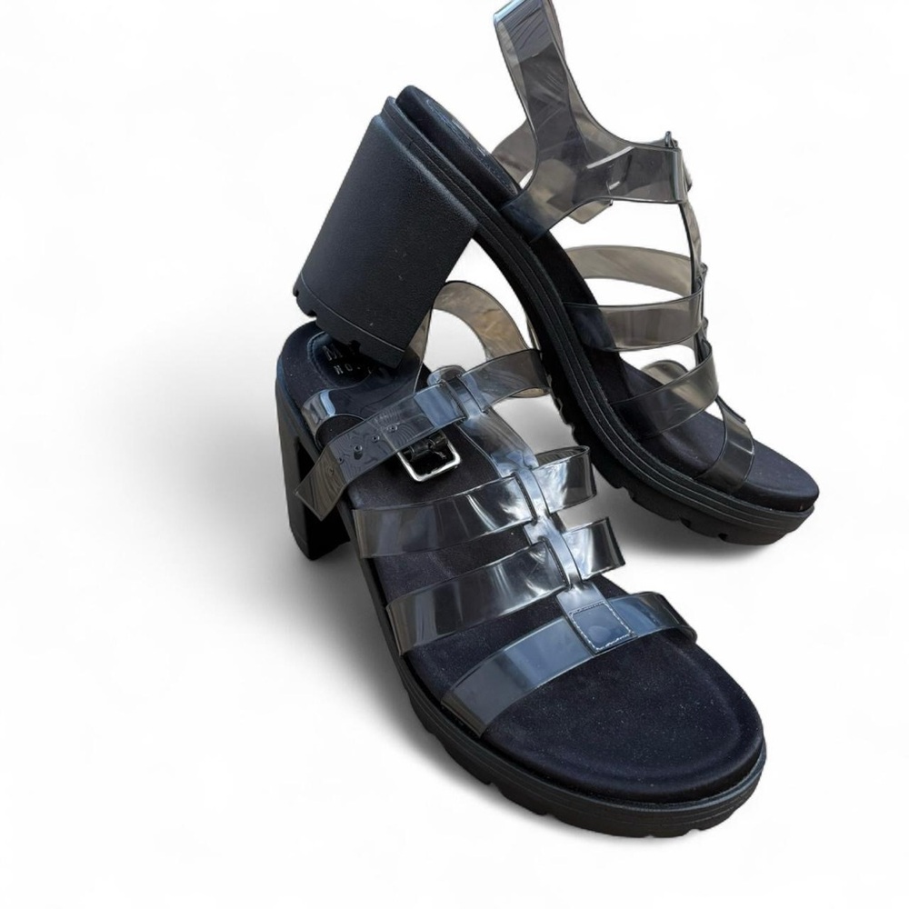 NWOT black chunky jelly heeled sandals women’s 8.5‎